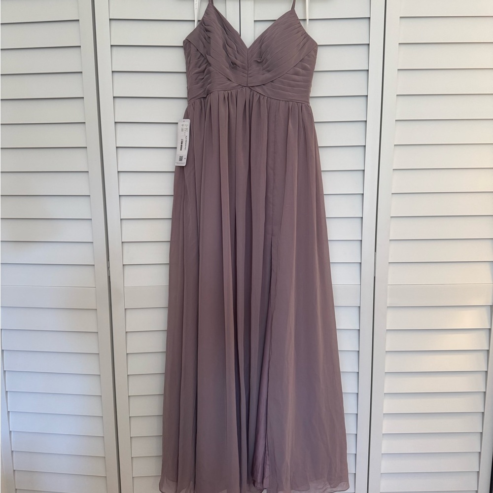 Azazie A-Line Pleated Chiffon “Alia” Dress in Dusk Size A10 NWT